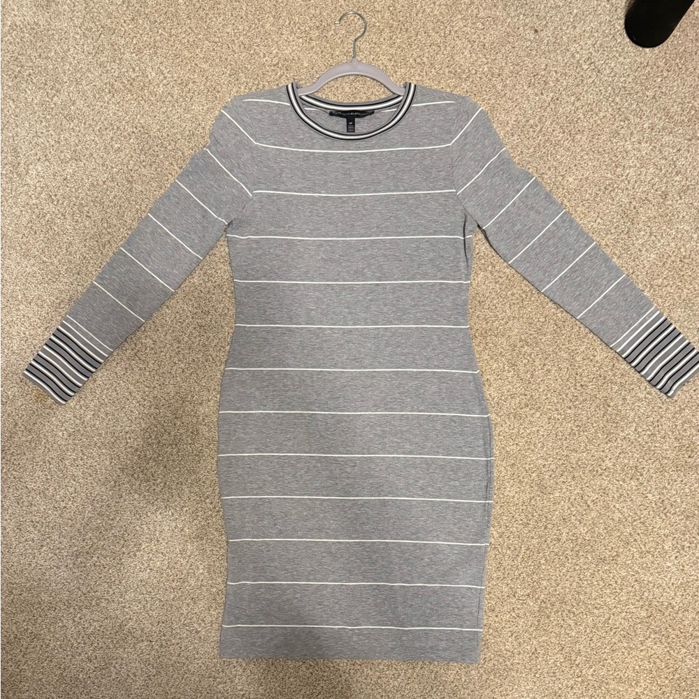 White House Black Market Gray Striped Long Sleeve Dress